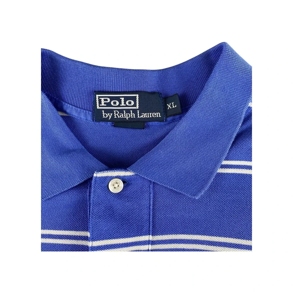 Polo Ralph Lauren Men's Blue White Striped Polo Shirt Short Sleeve‎ Size XL